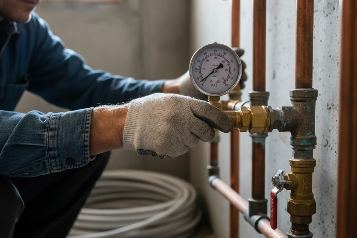 Pressure testing a repaired line during Water Line Repair in Narberth